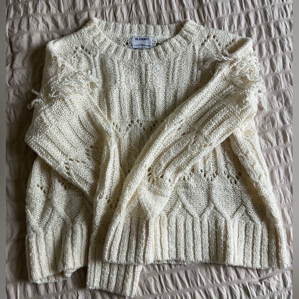 Cream Off-the-Shoulder Cable Knit Sweater